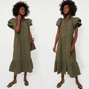 Tuckernuck NEW Olive Green Alice Puff Sleeve Collared Classic Midi Dress XXS